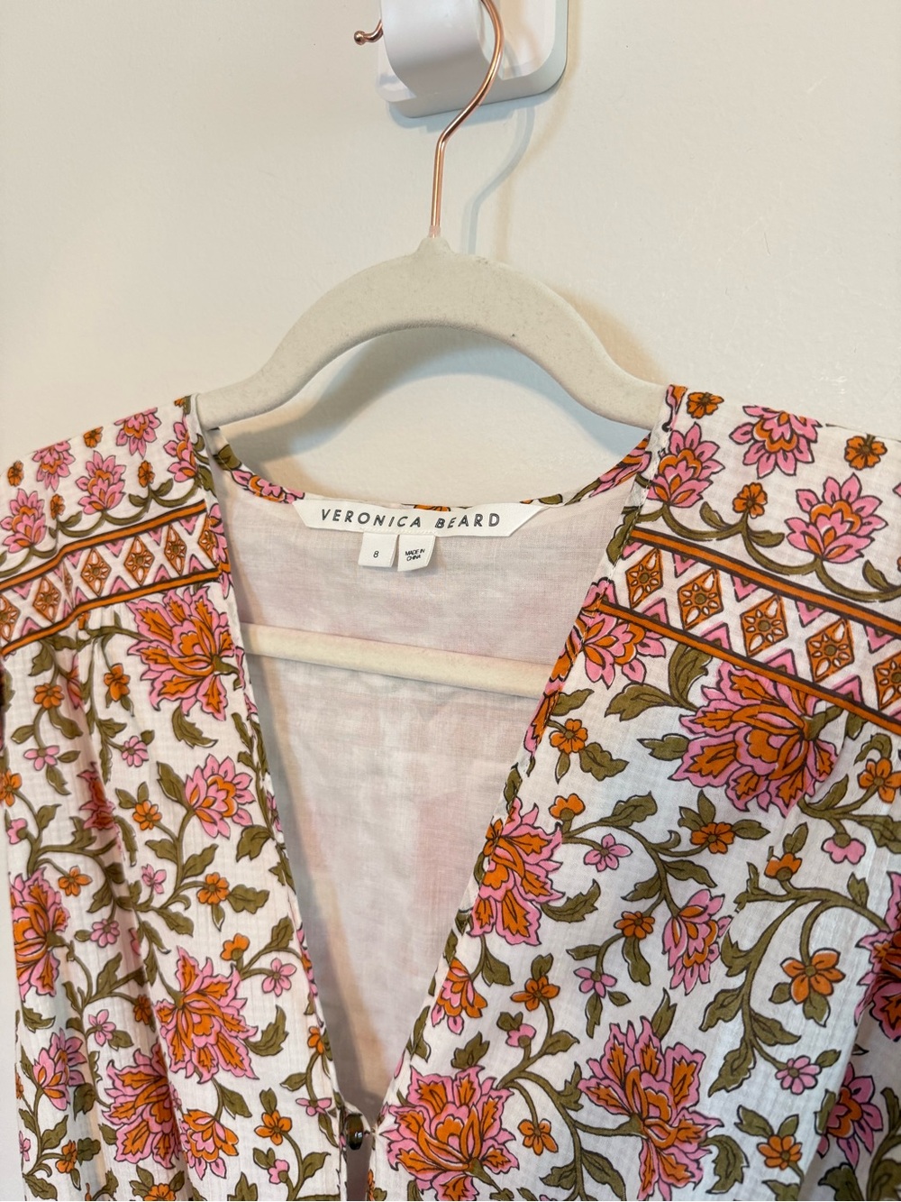 Veronica Beard Lexington Garden Floral Print Cotton Midi Dress Sz 8 Belted Lined - Picture 5 of 11